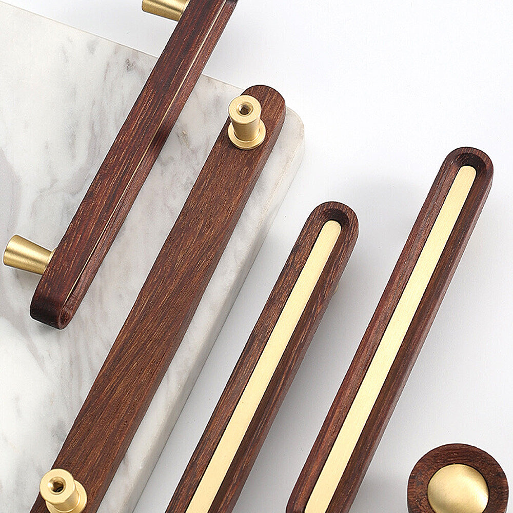 Black Walnut Brass Wooden Wardrobe Drawer Cabinet Handles