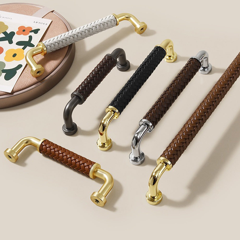 Curved Woven Leather Cupboard Handles