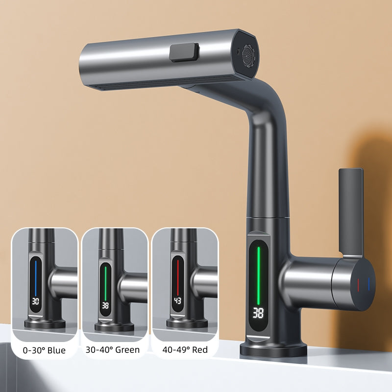 Digital Single Hole Brass Hot and Cold Basin Tap_Gunmetal Gray