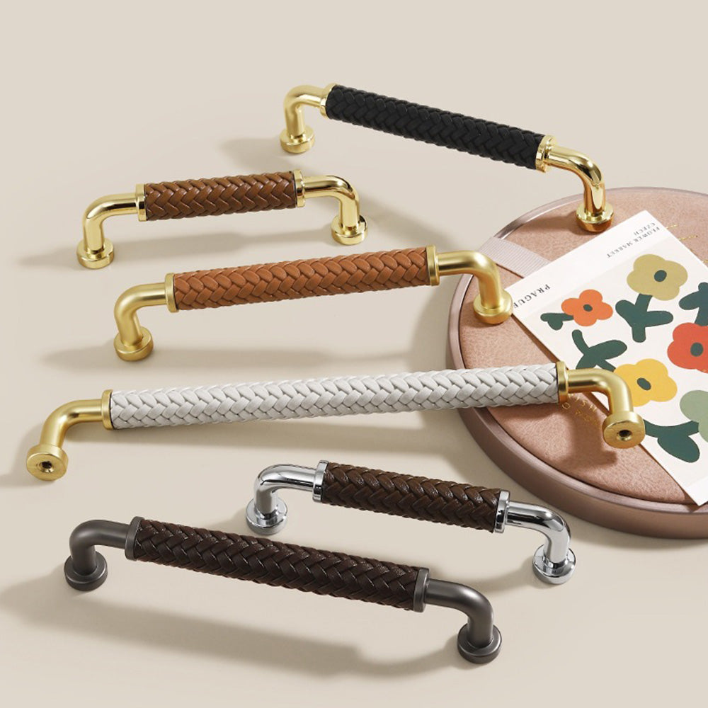 Curved Woven Leather Cupboard Handles