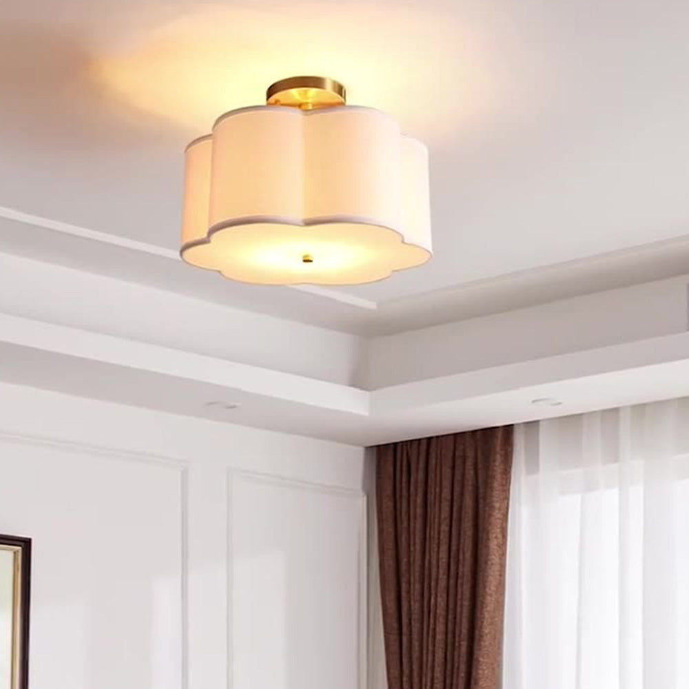 Simple White Flower Semi Flush Ceiling Light For Bedroom
