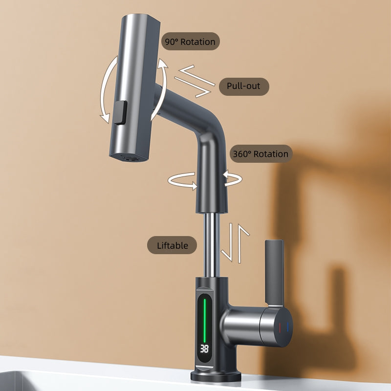 Digital Single Hole Brass Hot and Cold Basin Tap_Gunmetal Gray