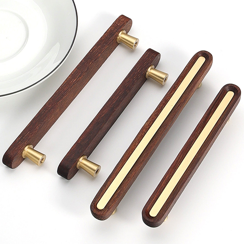 Black Walnut Brass Wooden Wardrobe Drawer Cabinet Handles
