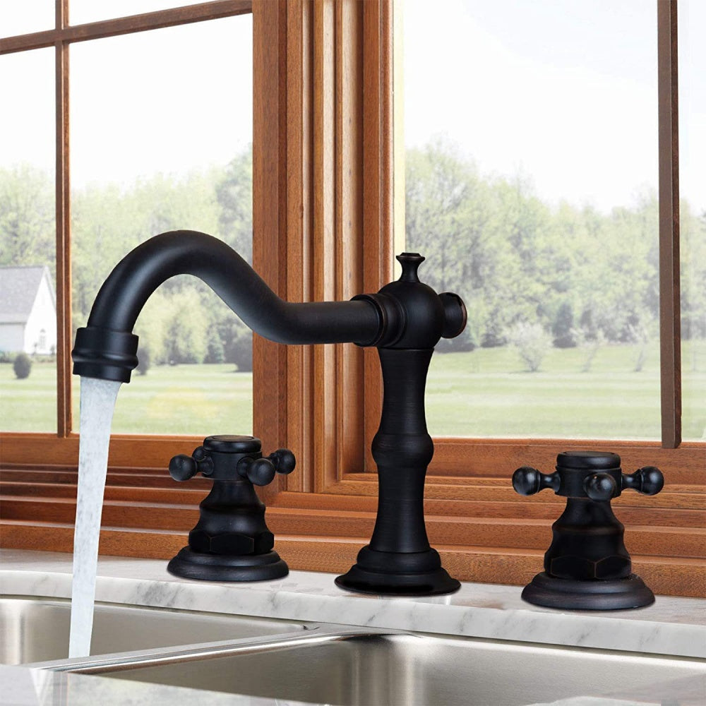 Brass Dual Cross Handles 3 Hole Basin Tap_Black