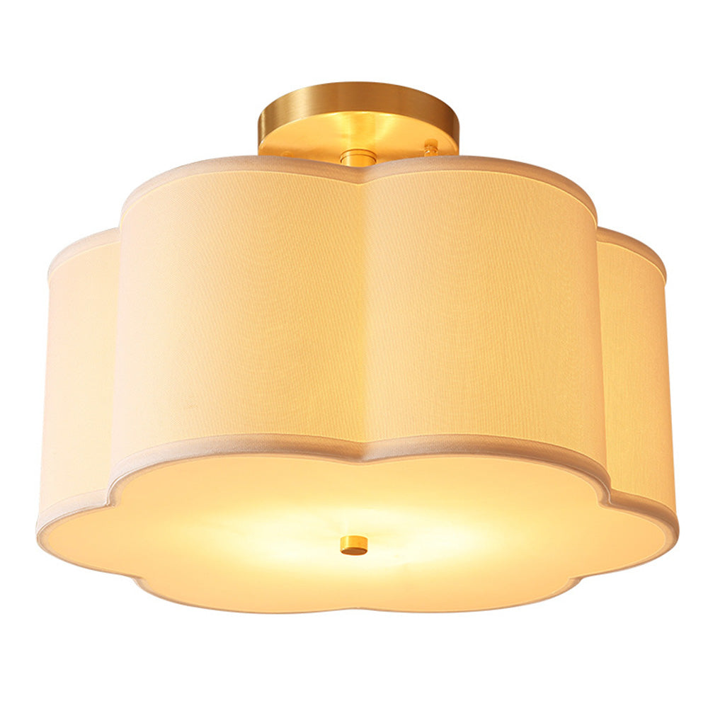 Simple White Flower Semi Flush Ceiling Light For Bedroom