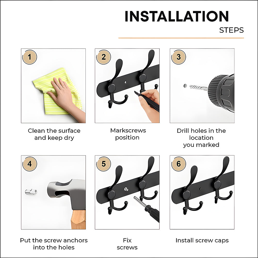 Black Retro Entrance Wall Coat Hat Hook