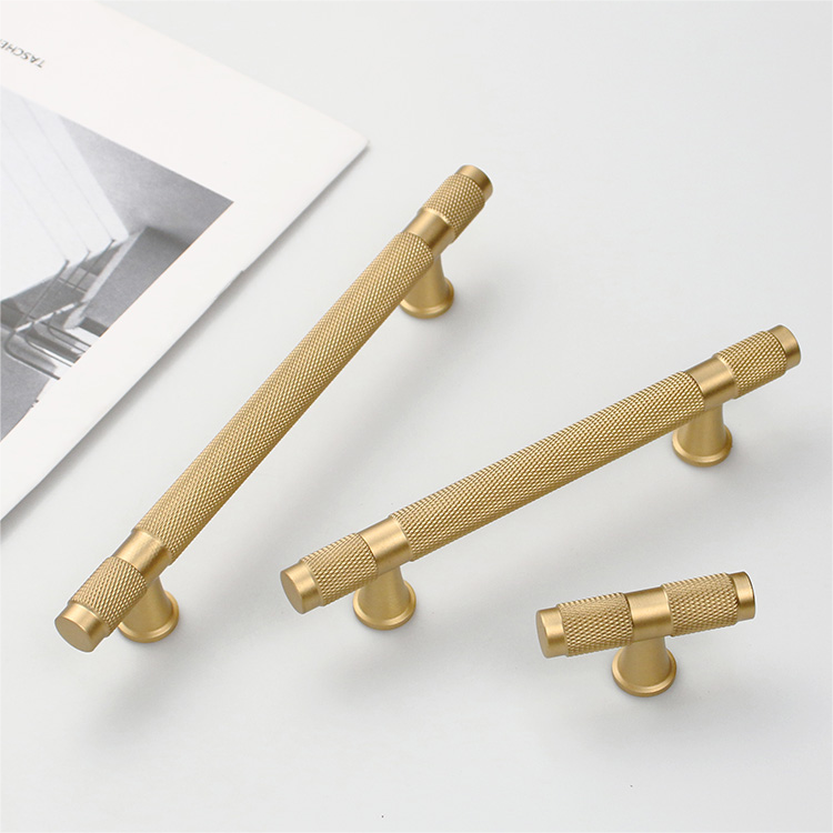 European Style Brushed Brass Knurled Cabinet Handles