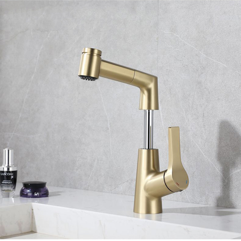 Height Adjustable Pull Out Bathroom Tap_Gold
