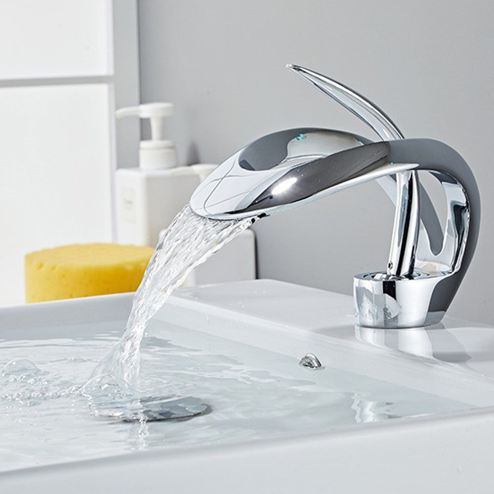GoldenwarmUK Bathroom Taps Single Handle Brass Sliver Waterfall Sink ...