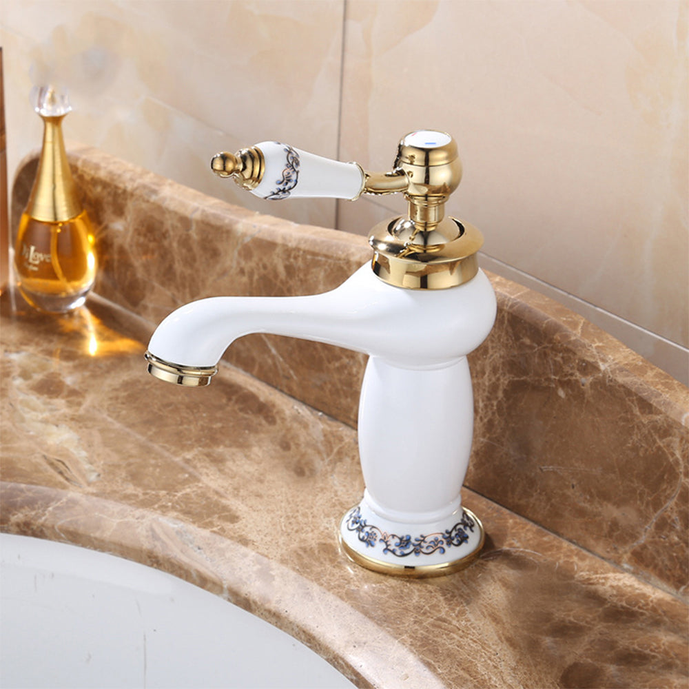 Traditional Solid Brass Single Hole Basin Tap_White