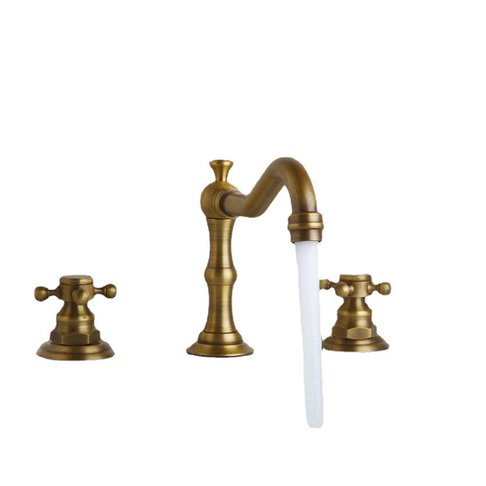 Brass Dual Cross Handles 3 Hole Basin Tap_Bronze