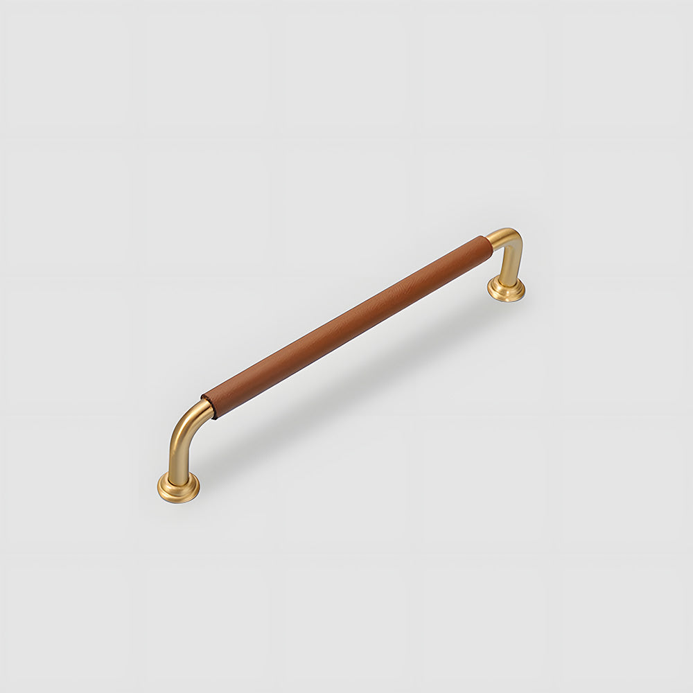 French Elegant Cowhide and Brass Cabinet Door Handle