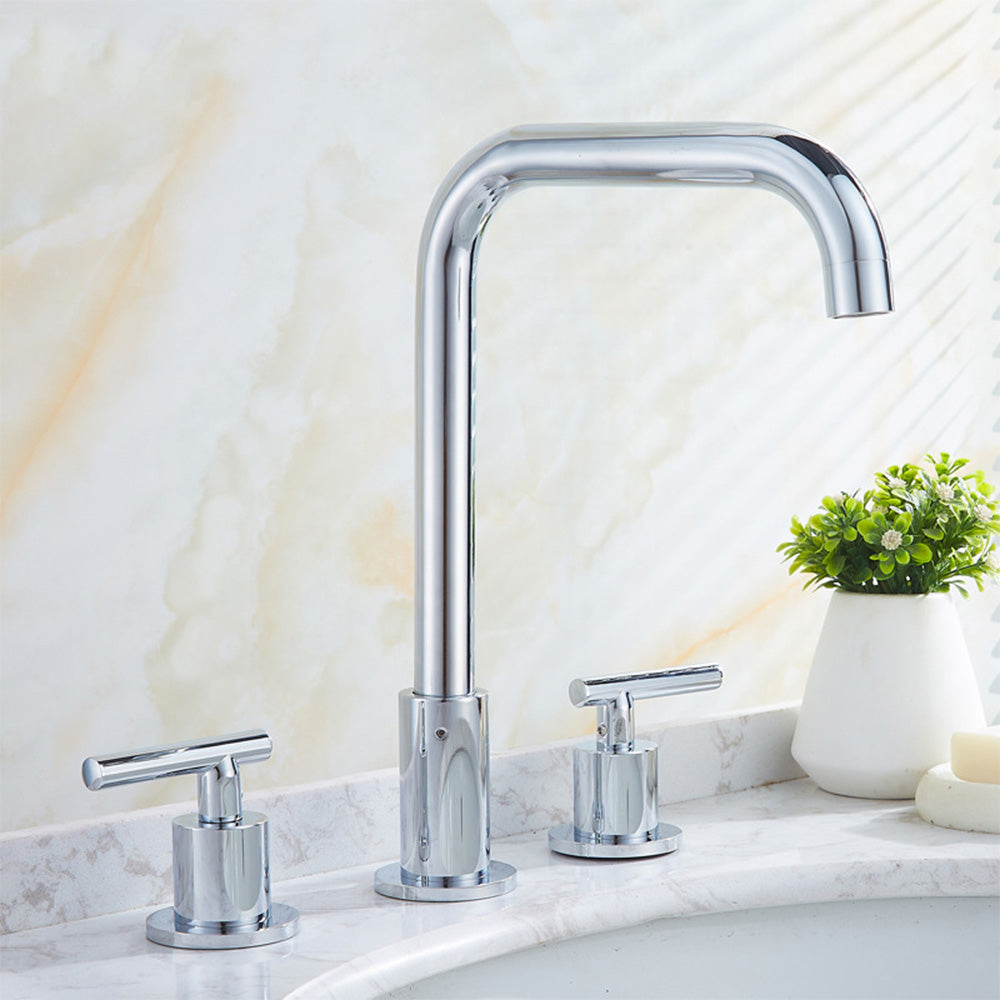 Dual Lever Brass Bathroom Tap_Chrome
