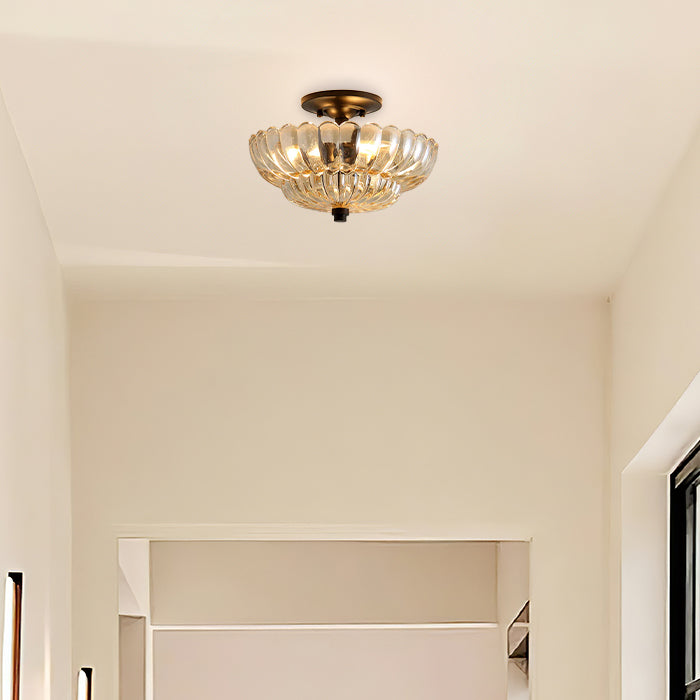 Vintage Amber Glass Semi-Flush Ceiling Light