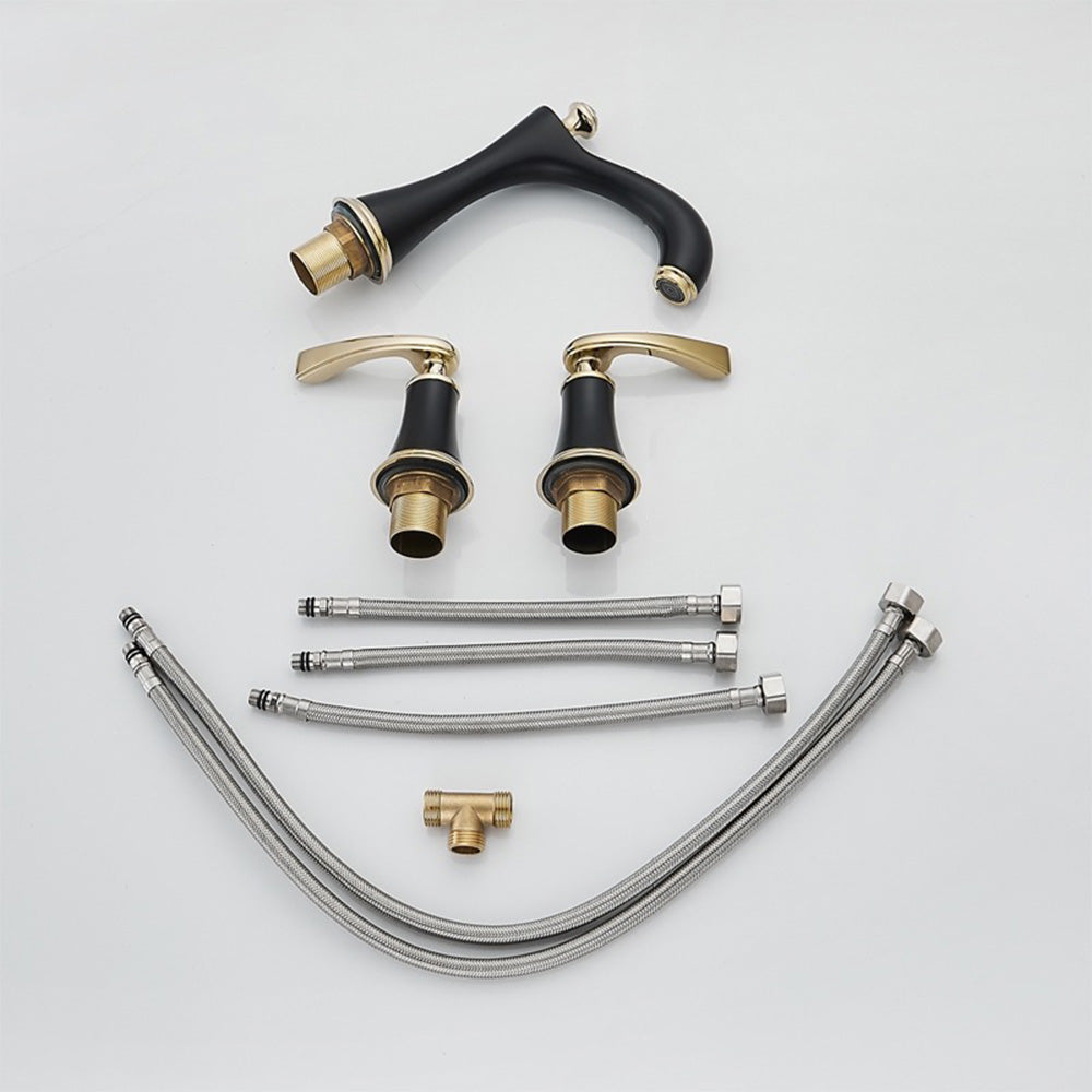 Three-Hole Copper Deck Mounted Basin Tap_Black