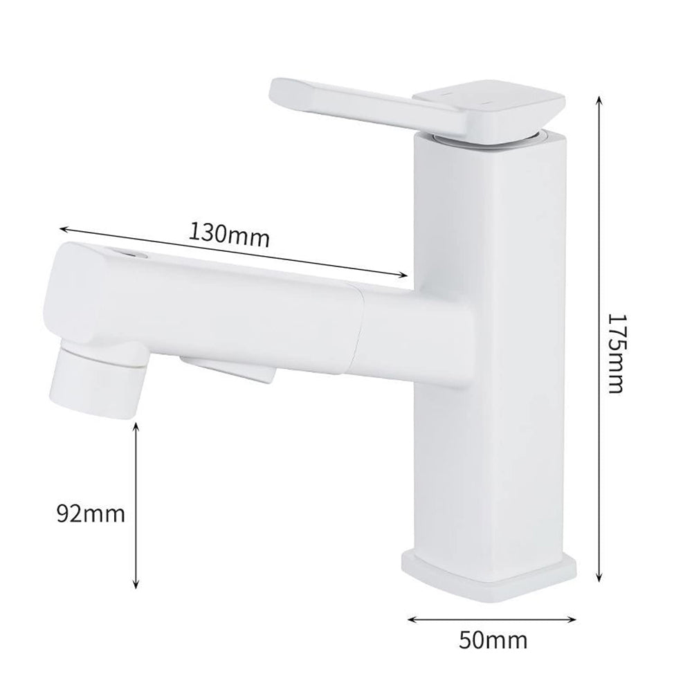 2 Modes Square Pull-Out Bathroom Basin Tap_White