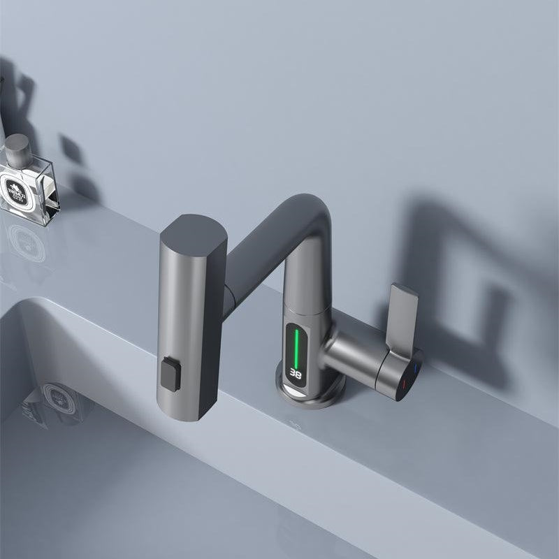 Digital Single Hole Brass Hot and Cold Basin Tap_Gunmetal Gray