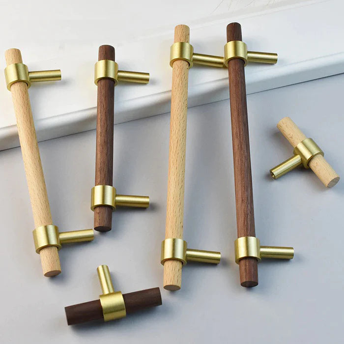 Wooden Cabinet Handles With Brass Base