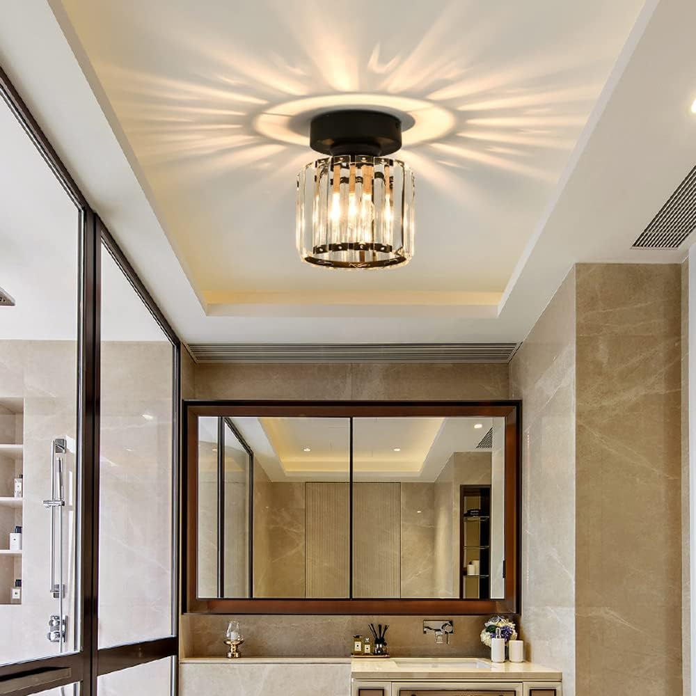 Modern 1-Light Hallway Flush Mount Ceiling Light in Black