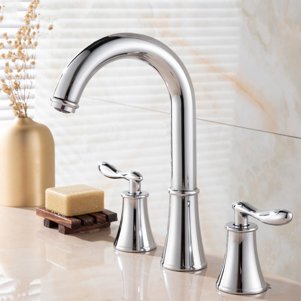 GoldenwarmUK Bathroom Taps Three-hole 360 Degree Swivel Spout Tap