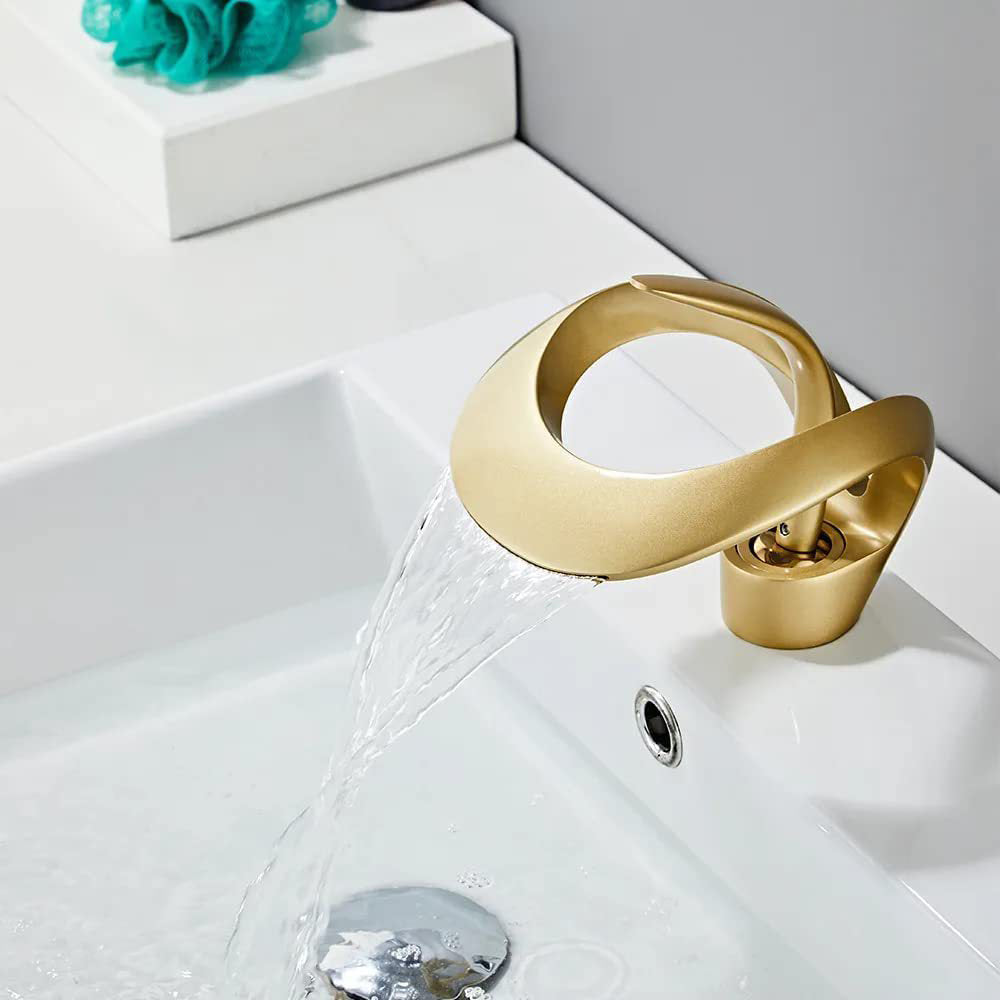Elegant Single Handle Solid Brass Waterfall Taps_ Gold