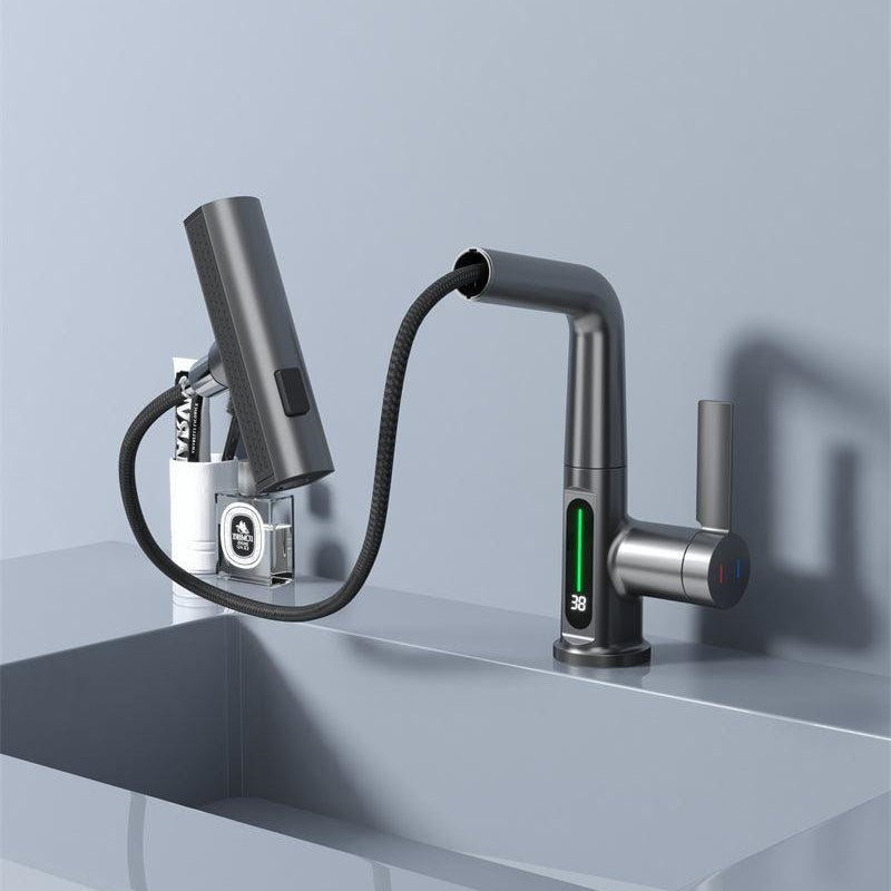 Digital Single Hole Brass Hot and Cold Basin Tap_Gunmetal Gray