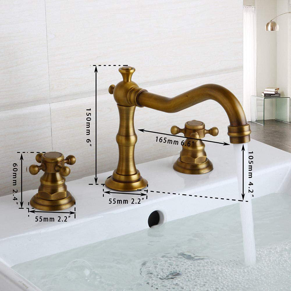 Brass Dual Cross Handles 3 Hole Basin Tap_Bronze