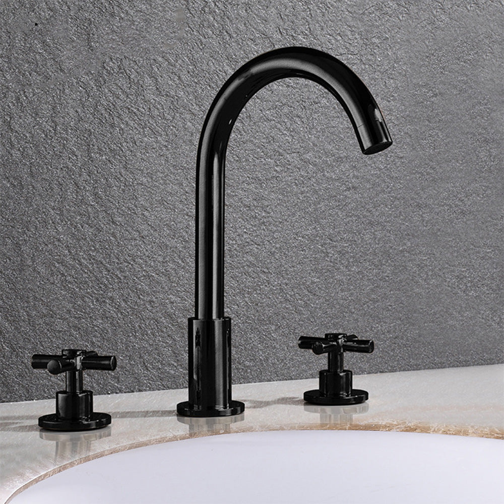 GoldenwarmUK Brass Bathroom Taps Widespread 2-handle Black Basin Tap