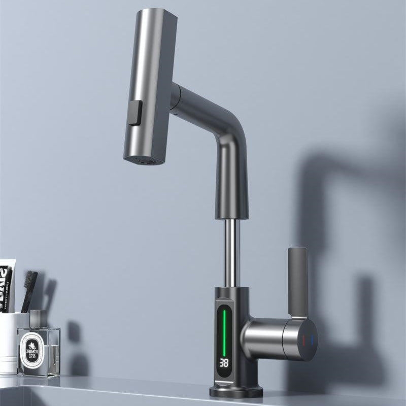 Digital Single Hole Brass Hot and Cold Basin Tap_Gunmetal Gray