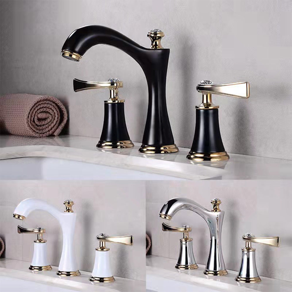 Three-Hole Copper Deck Mounted Basin Tap_Black