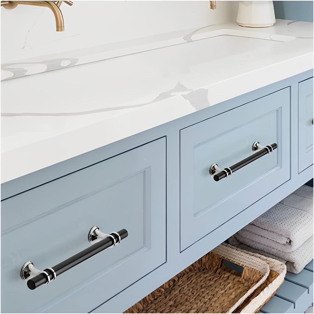 Brushed Nickel & Black Solid Cabinet Pulls