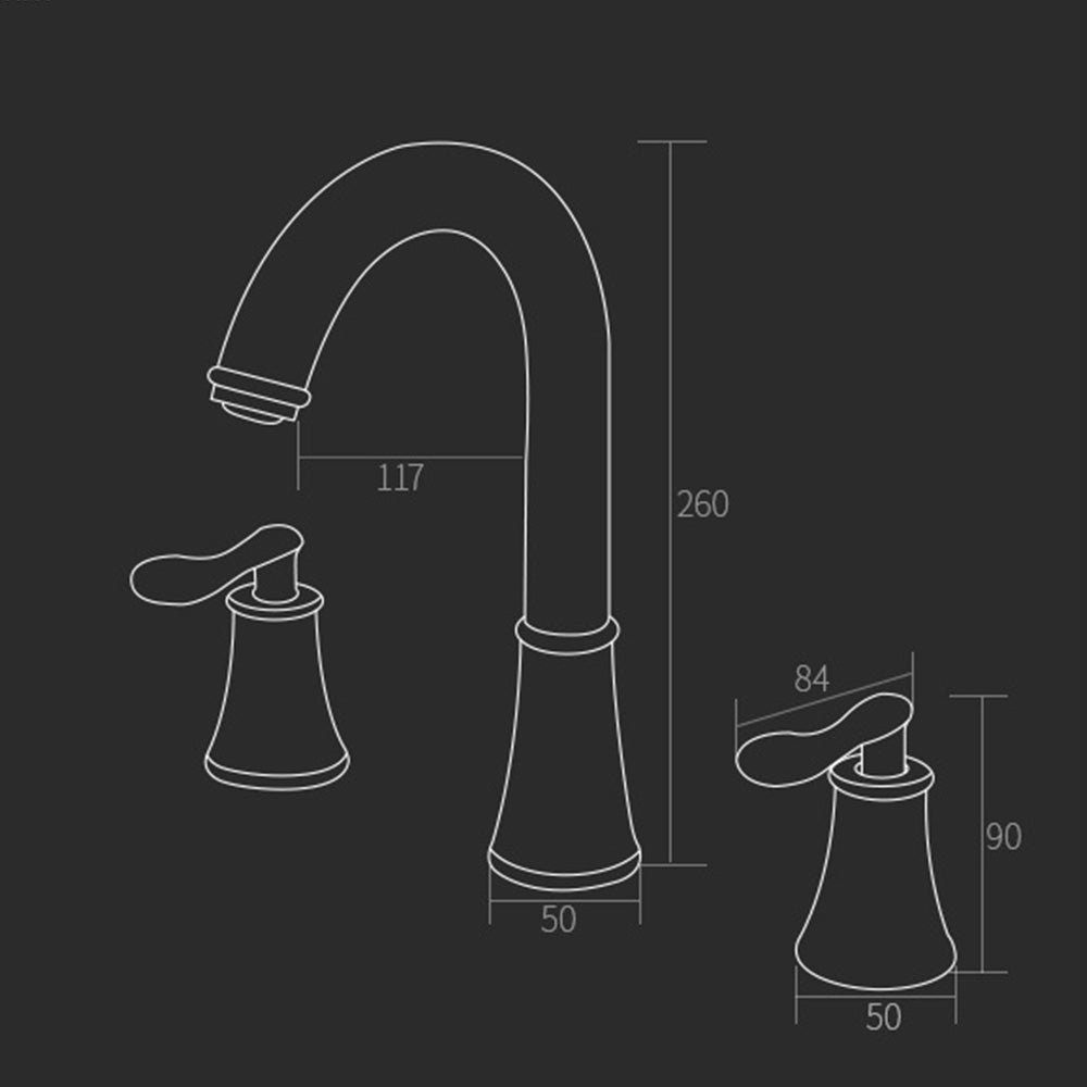 360 Degree Swivel Spout 3 Holes Bathroom Tap_Black