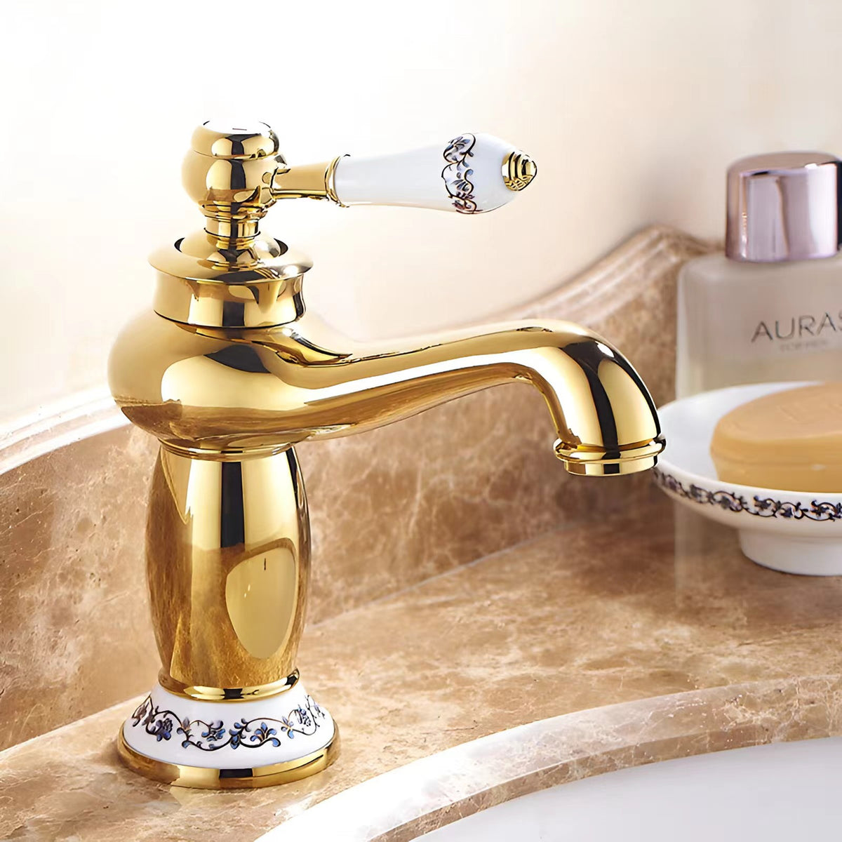 Traditional  Solid Brass Single Hole Basin Tap_ Gold