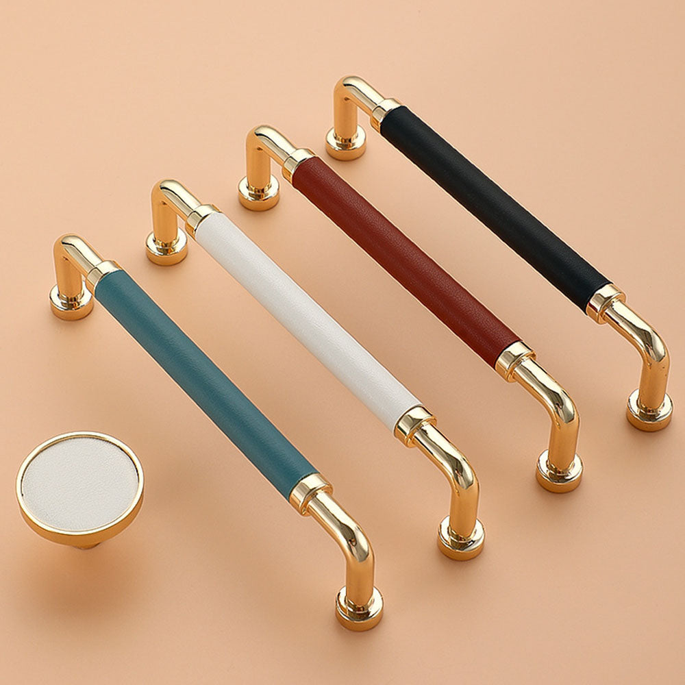 Full Grain Leather Brass Cabinet Handles And Knobs
