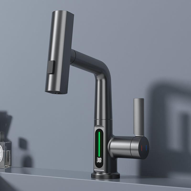 Digital Single Hole Brass Hot and Cold Basin Tap_Gunmetal Gray