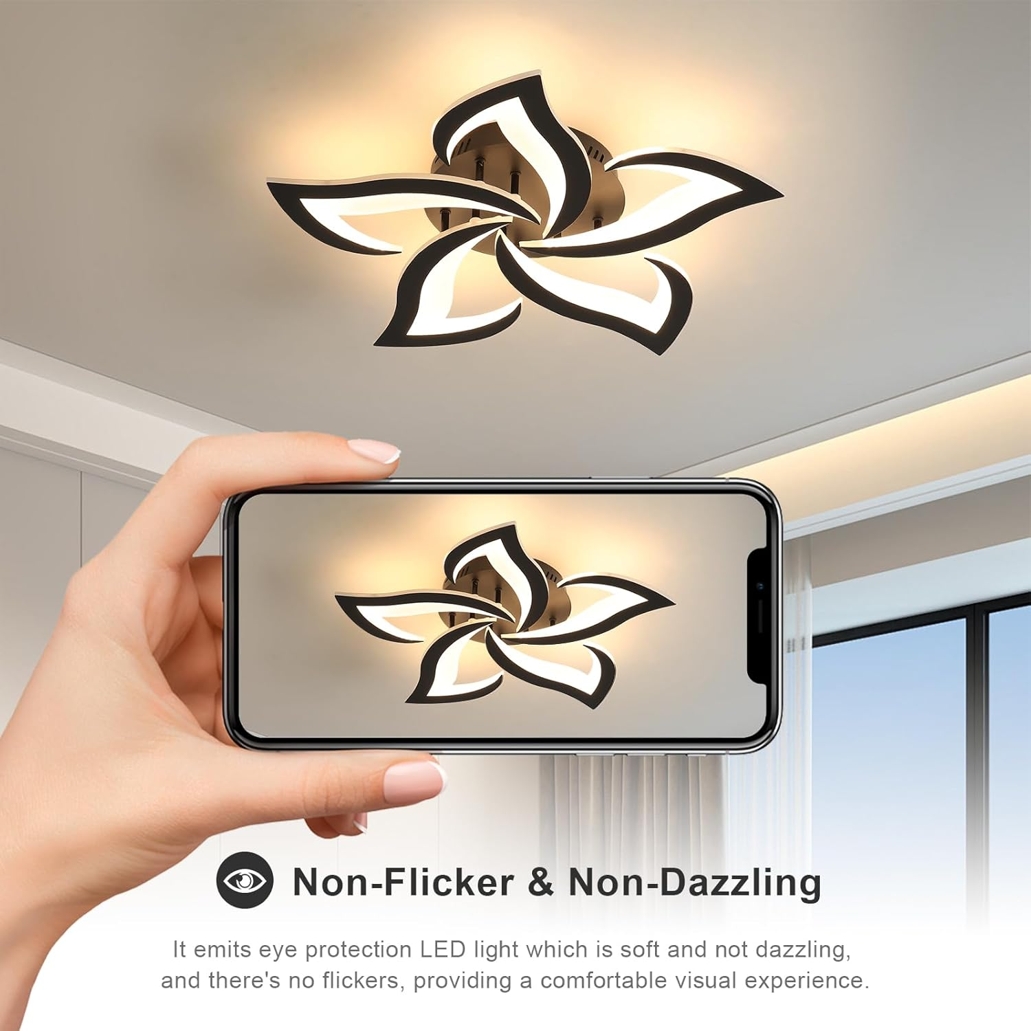 Contemporary Flower Shape Iron Living Room LED Ceiling Light