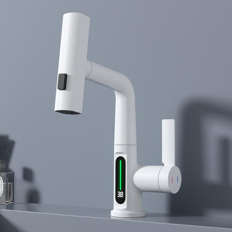 Digital Single Hole Brass Hot and Cold Basin Tap_White
