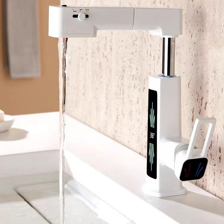 360° Rotation Liftable Bathroom Tap with LED Digital Display_White