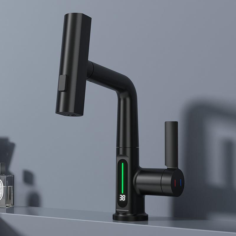 Digital Single Hole Brass Hot and Cold Basin Tap_Black