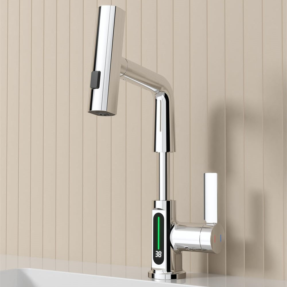 Digital Single Hole Brass Hot and Cold Basin Tap_Sliver