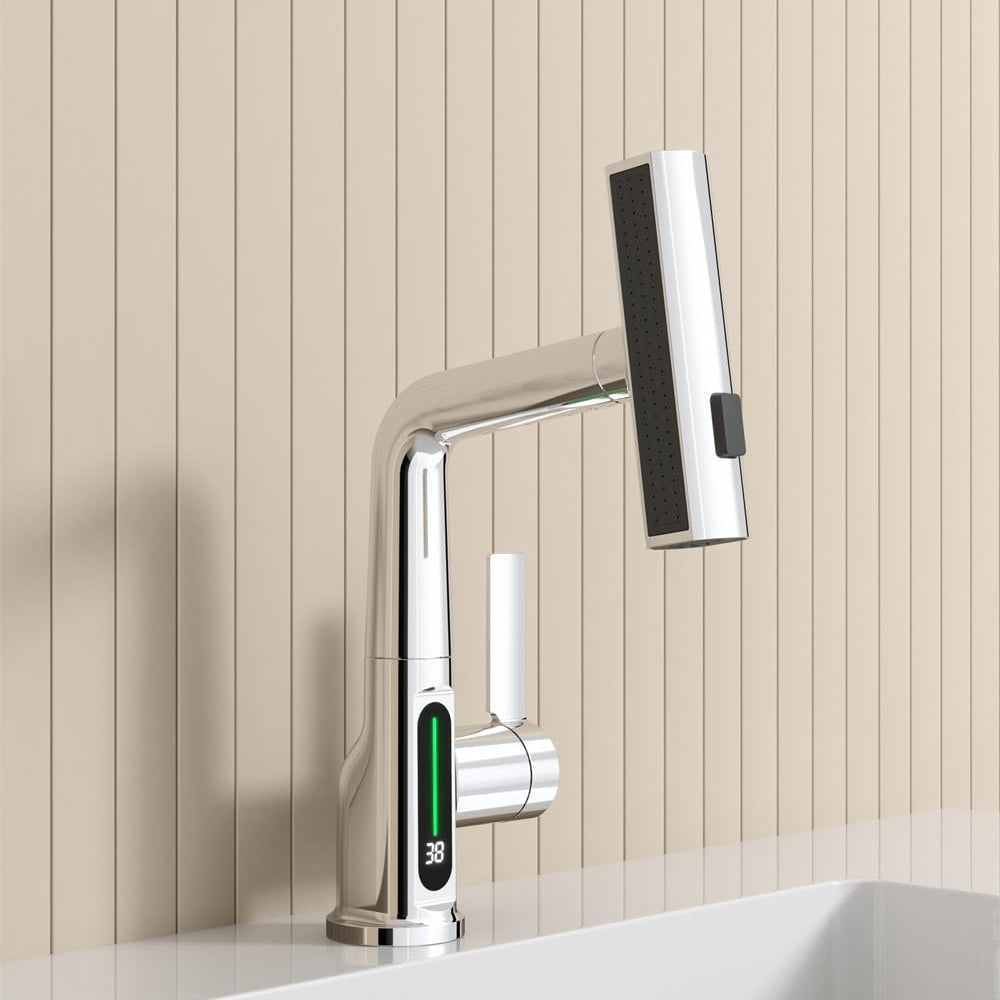 Digital Single Hole Brass Hot and Cold Basin Tap_Sliver