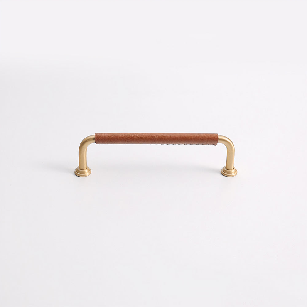 French Elegant Cowhide and Brass Cabinet Door Handle