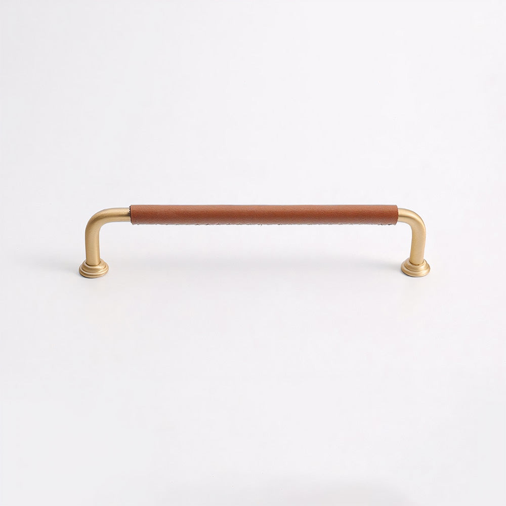 French Elegant Cowhide and Brass Cabinet Door Handle