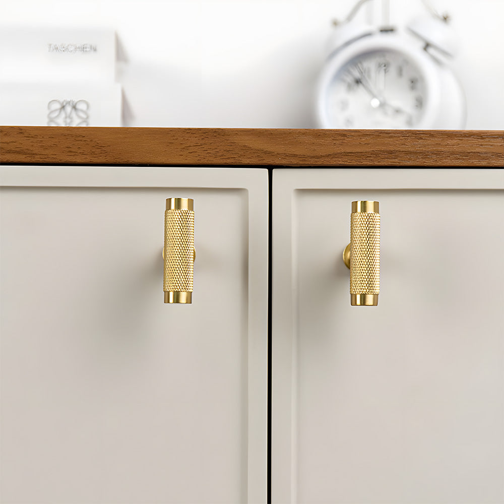 Modern Knurled Solid Brass T-Bar Cabinet Handles