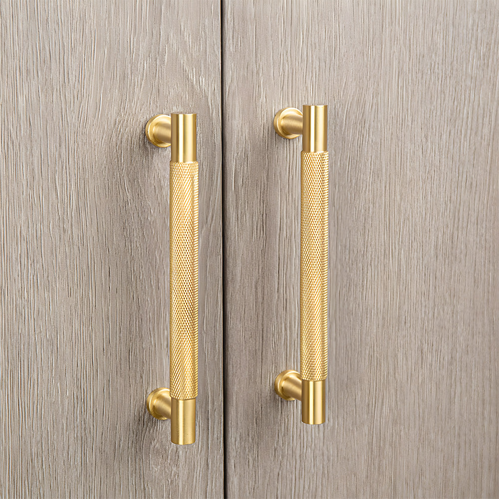 Modern Knurled Solid Brass T-Bar Cabinet Handles