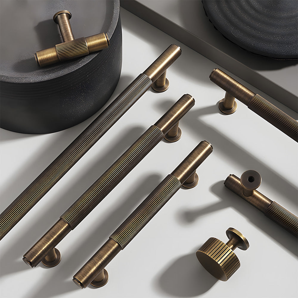 Retro Aged Bronze Lined Brass Cabinet Handles