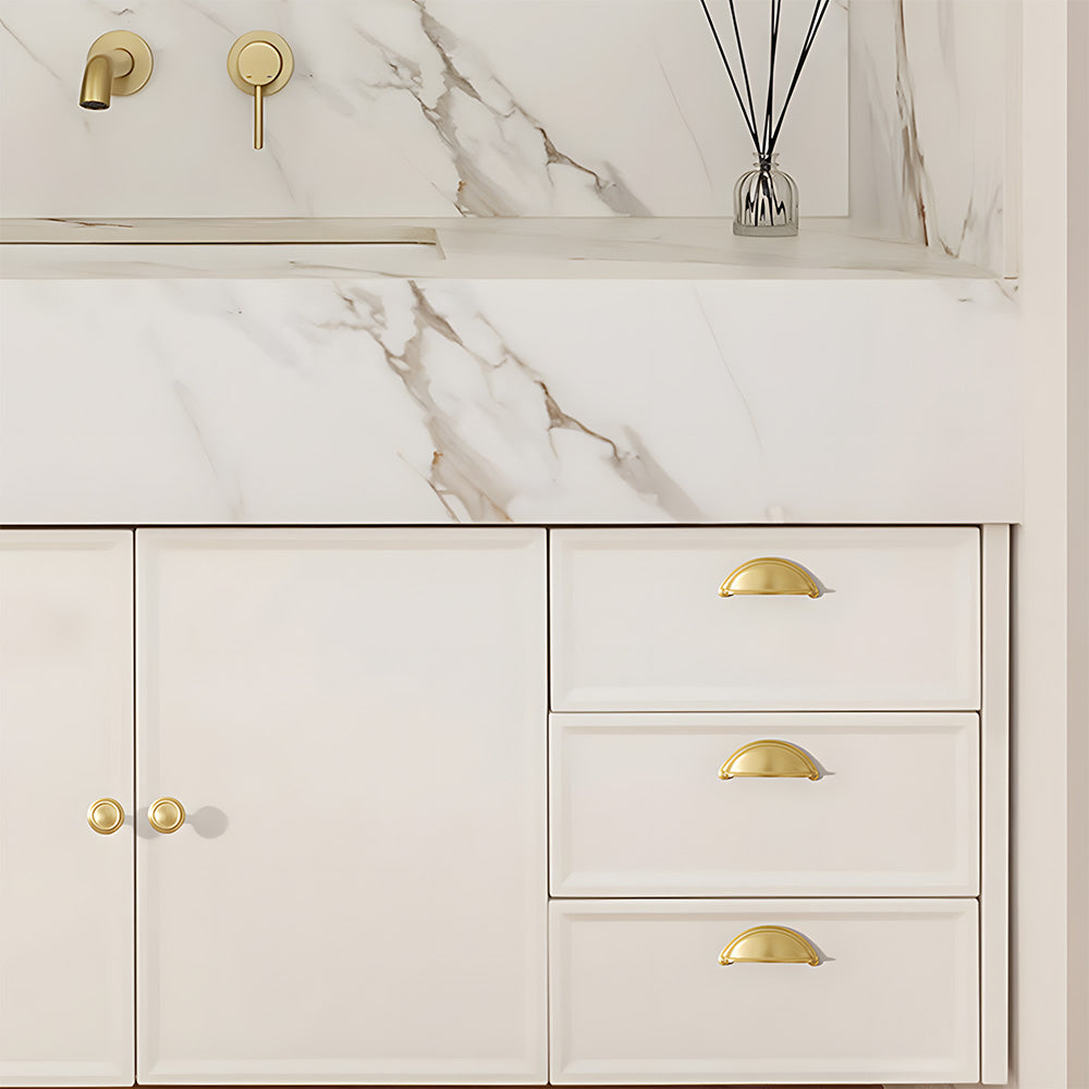 Vintage Solid Brass Shell Cup Pulls For Kitchen