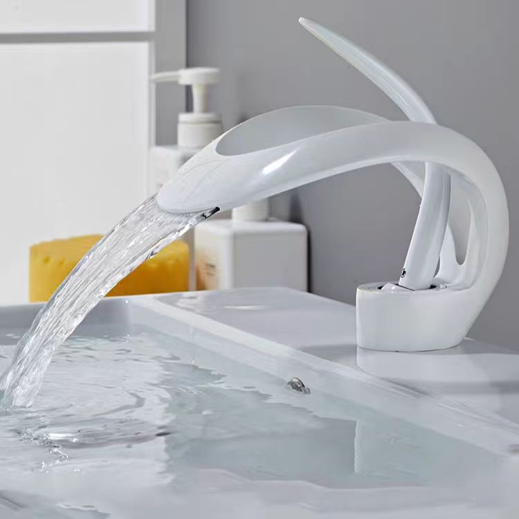 Elegant Single Handle Solid Brass Waterfall Taps_White
