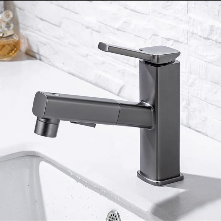 2 Modes Square Pull-Out Bathroom Basin Tap_Gunmetal Gray