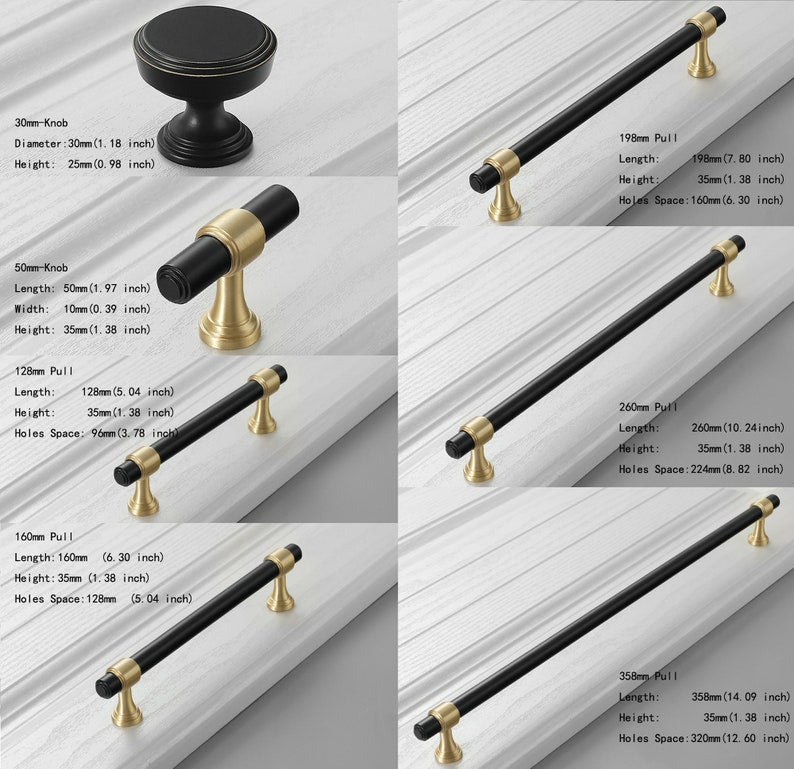 Gold&Black Drawer Kitchen Cupboard Handles